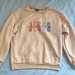 Beige Graphic Jesus Sweatshirt